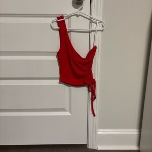 SHEIN Vibrant Red One-Shoulder Crop Top